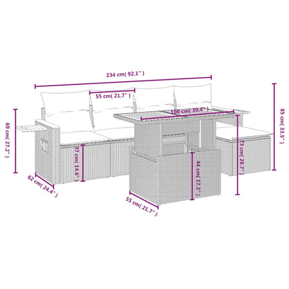 Salon de jardin avec coussins 6 pcs beige résine tressée