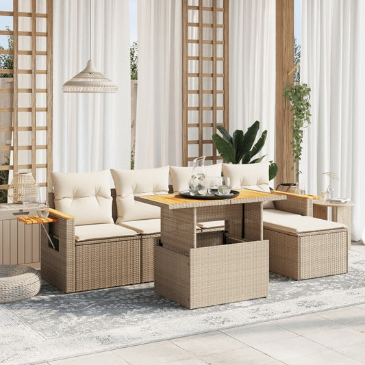 Salon de jardin avec coussins 6 pcs beige résine tressée