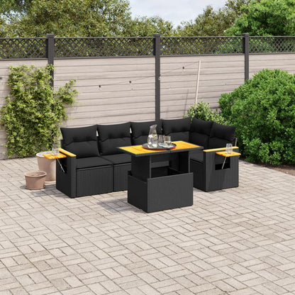 Salon de jardin 6 pcs avec coussins noir résine tressée