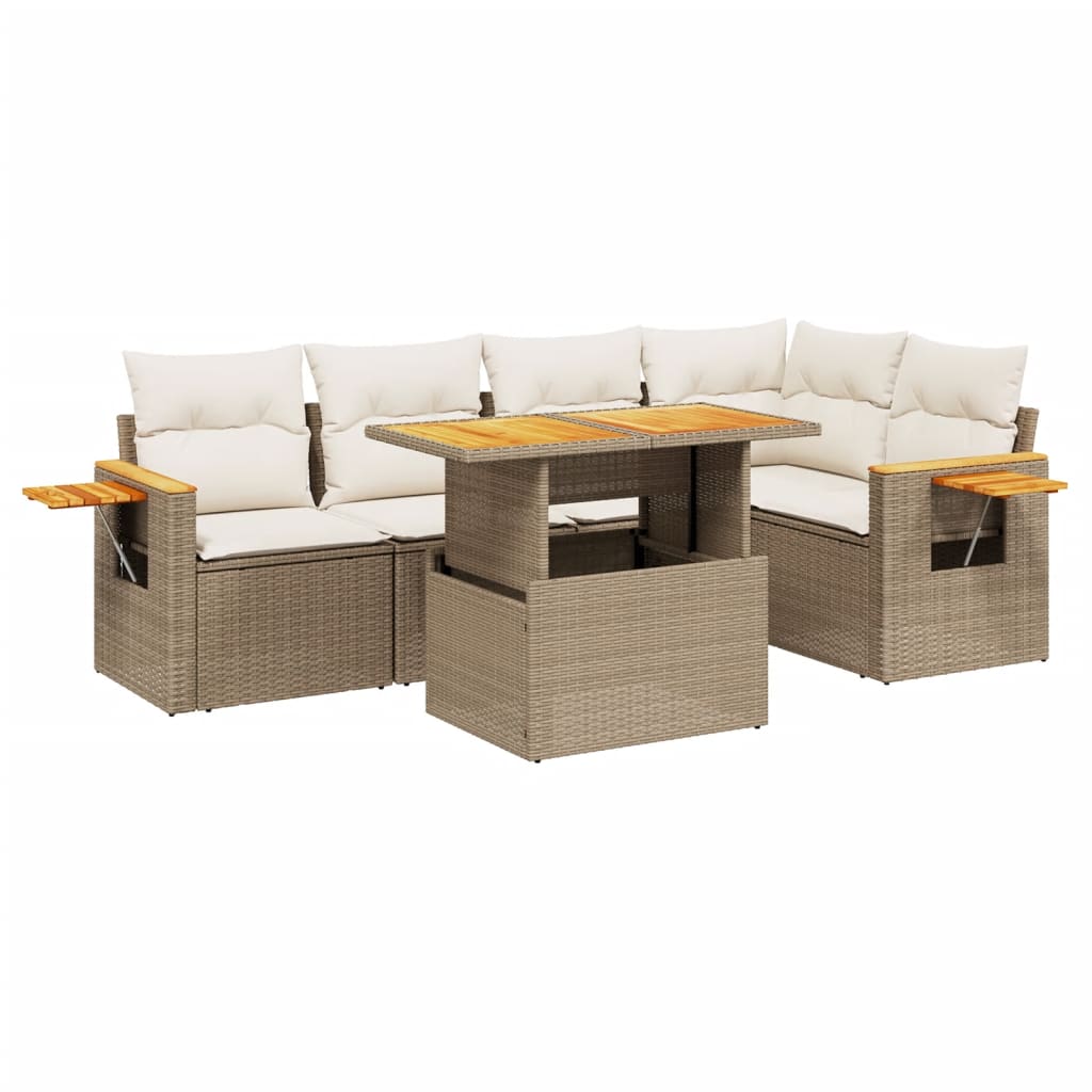 Salon de jardin avec coussins 6 pcs beige résine tressée