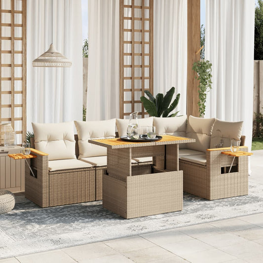 Salon de jardin avec coussins 6 pcs beige résine tressée