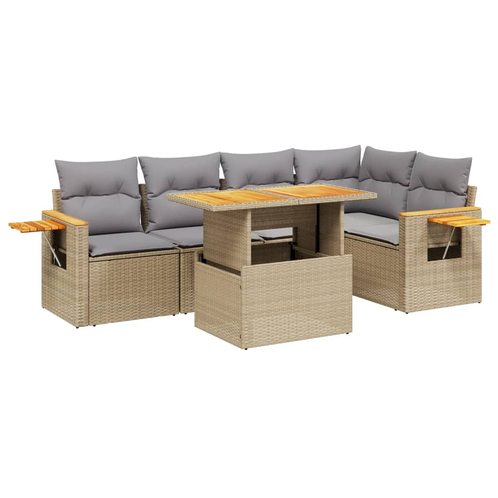 Salon de jardin avec coussins 6 pcs beige résine tressée