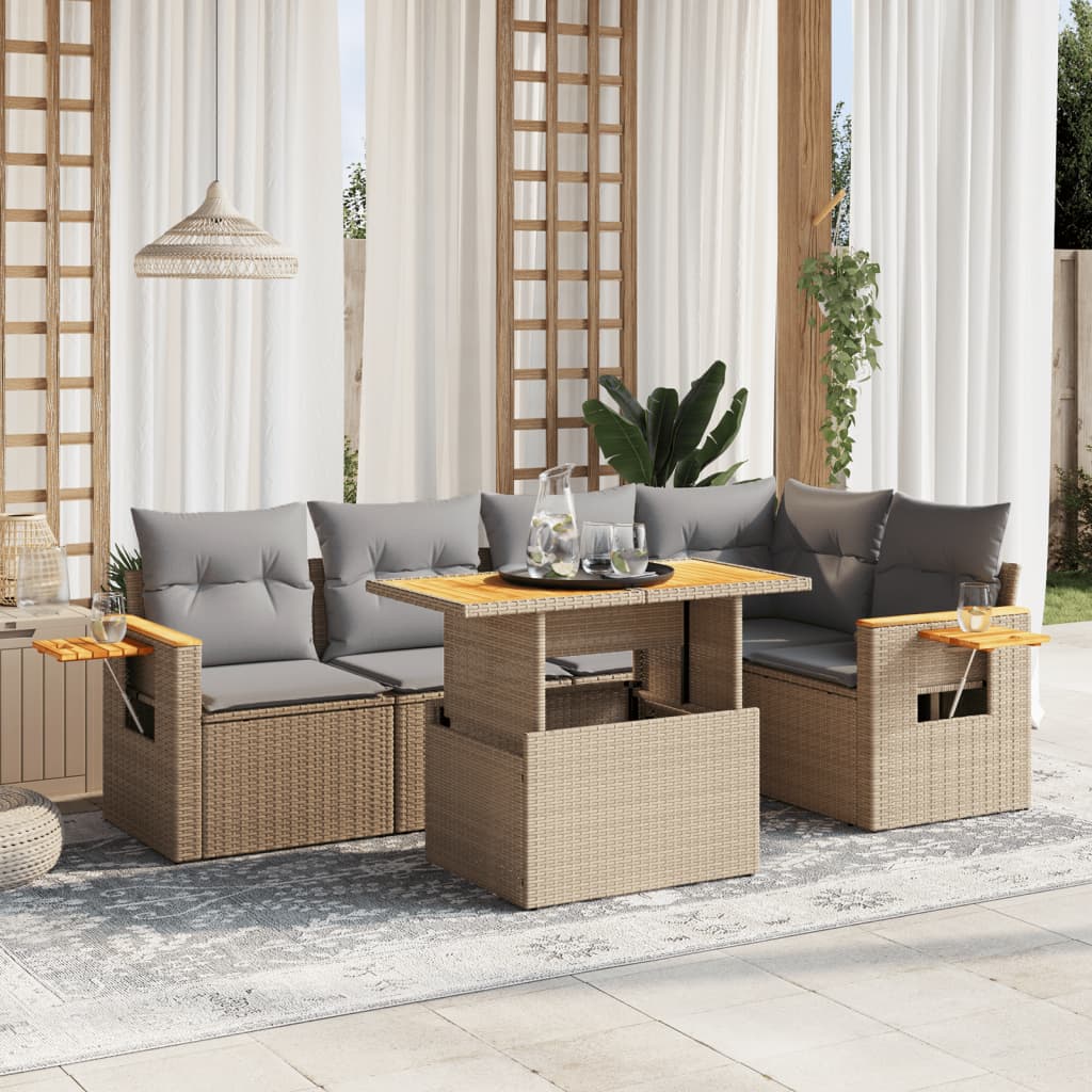 Salon de jardin avec coussins 6 pcs beige résine tressée