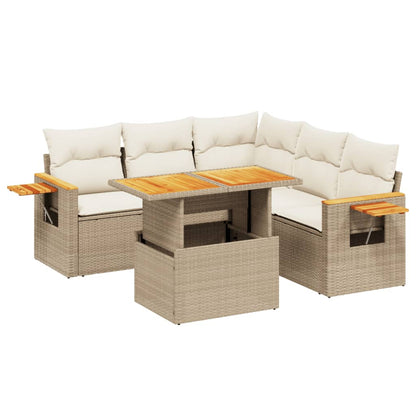 Salon de jardin avec coussins 6 pcs beige résine tressée