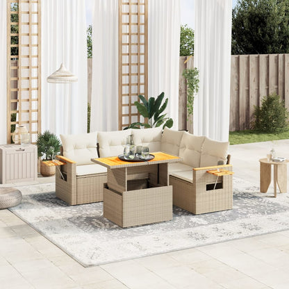 Salon de jardin avec coussins 6 pcs beige résine tressée