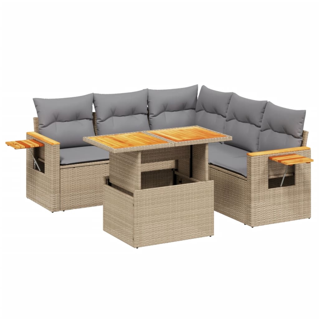 Salon de jardin avec coussins 6 pcs beige résine tressée