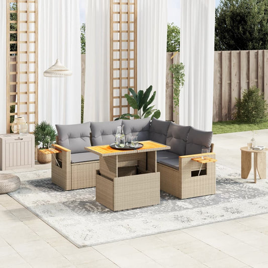 Salon de jardin avec coussins 6 pcs beige résine tressée