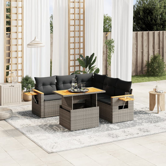 Salon de jardin 6 pcs avec coussins gris résine tressée