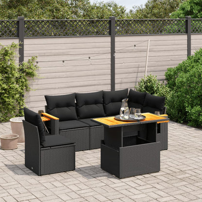 Salon de jardin 6 pcs avec coussins noir résine tressée