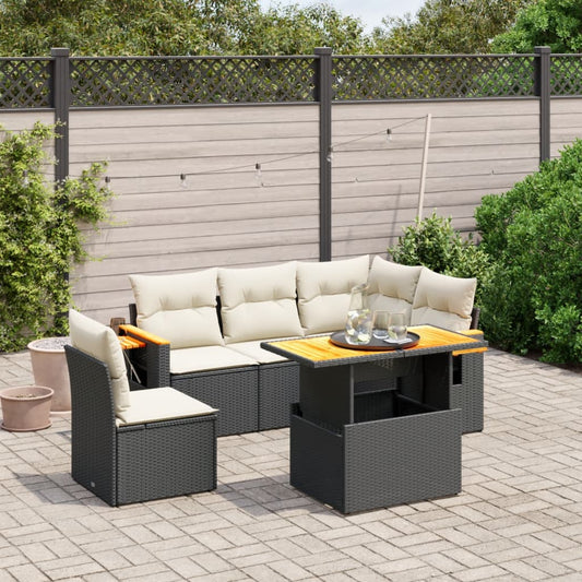 Salon de jardin 6 pcs avec coussins noir résine tressée