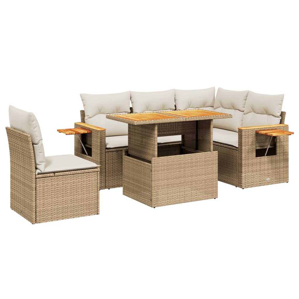 Salon de jardin avec coussins 6 pcs beige résine tressée