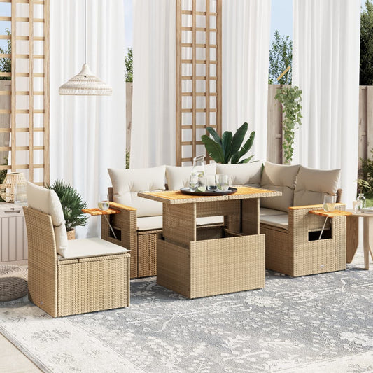 Salon de jardin avec coussins 6 pcs beige résine tressée