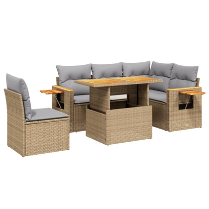 Salon de jardin avec coussins 6 pcs beige résine tressée