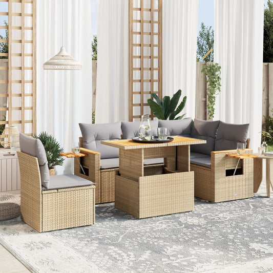 Salon de jardin avec coussins 6 pcs beige résine tressée