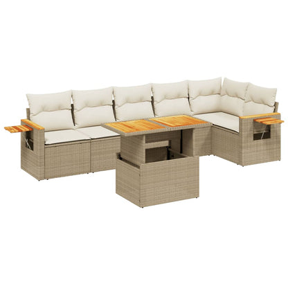 Salon de jardin avec coussins 7 pcs beige résine tressée