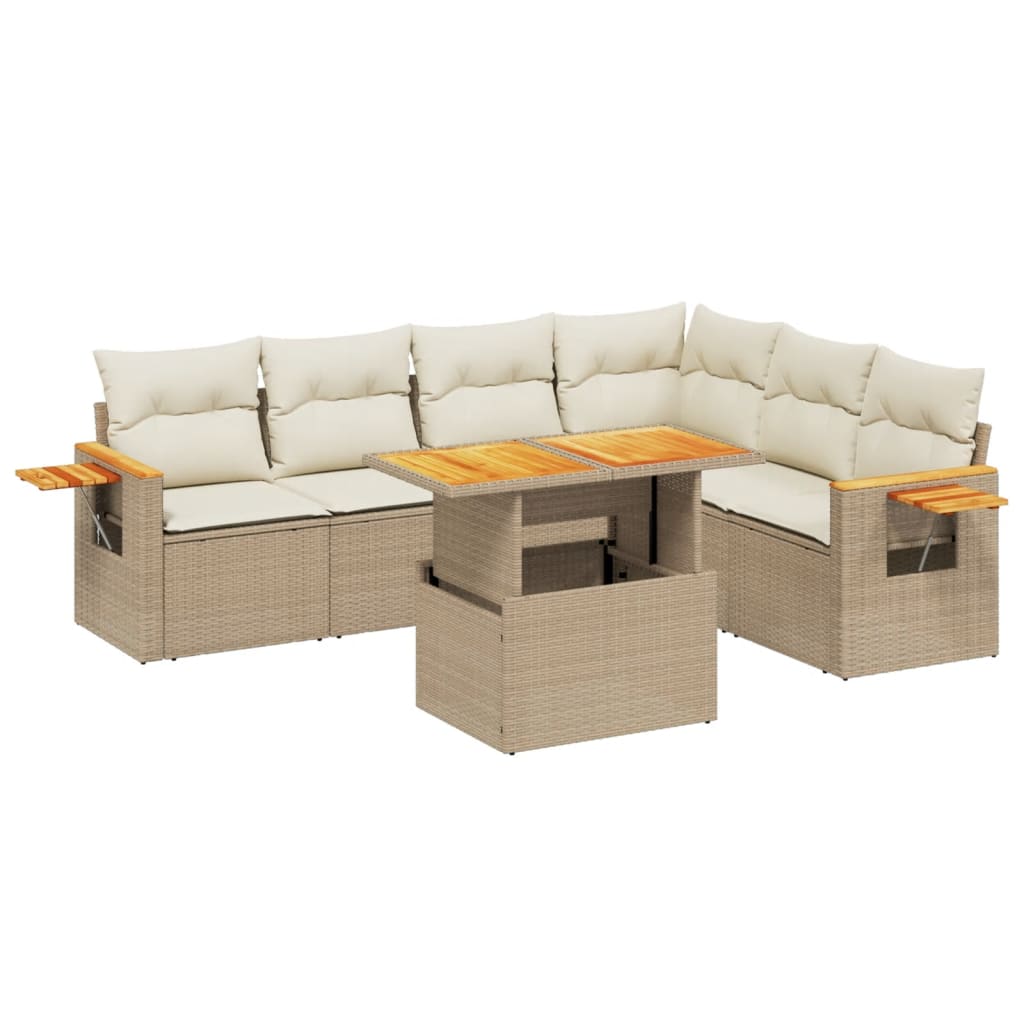 Salon de jardin avec coussins 7 pcs beige résine tressée