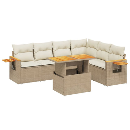 Salon de jardin avec coussins 7 pcs beige résine tressée