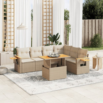 Salon de jardin avec coussins 7 pcs beige résine tressée