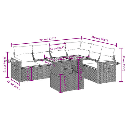 Salon de jardin avec coussins 7 pcs beige résine tressée