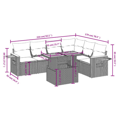 Salon de jardin avec coussins 7 pcs gris résine tressée