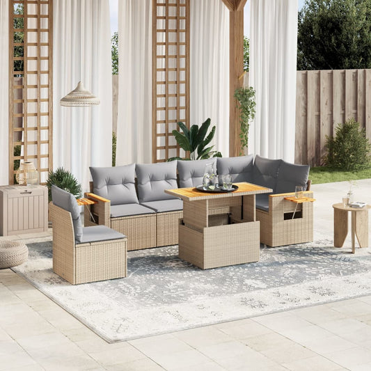 Salon de jardin avec coussins 7 pcs beige résine tressée