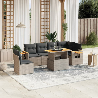 Salon de jardin avec coussins 7 pcs gris résine tressée