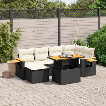 Salon de jardin 7 pcs avec coussins noir résine tressée