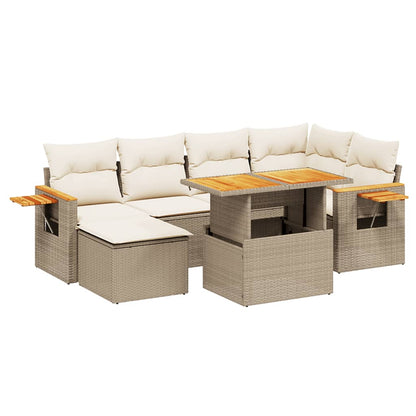 Salon de jardin avec coussins 7 pcs beige résine tressée