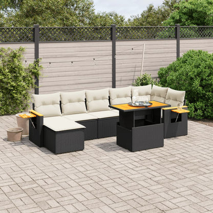 Salon de jardin 8 pcs avec coussins noir résine tressée