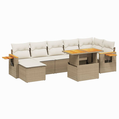 Salon de jardin avec coussins 8 pcs beige résine tressée