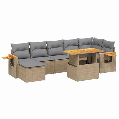 Salon de jardin avec coussins 8 pcs beige résine tressée