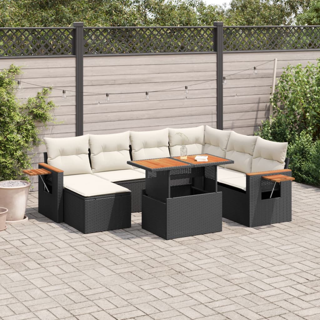 Salon de jardin 8 pcs avec coussins noir résine tressée