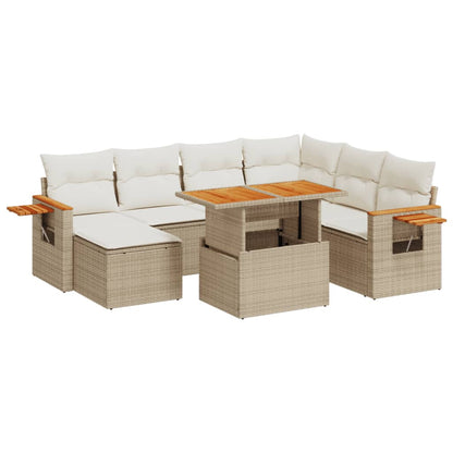 Salon de jardin avec coussins 8 pcs beige résine tressée