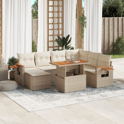 Salon de jardin avec coussins 8 pcs beige résine tressée