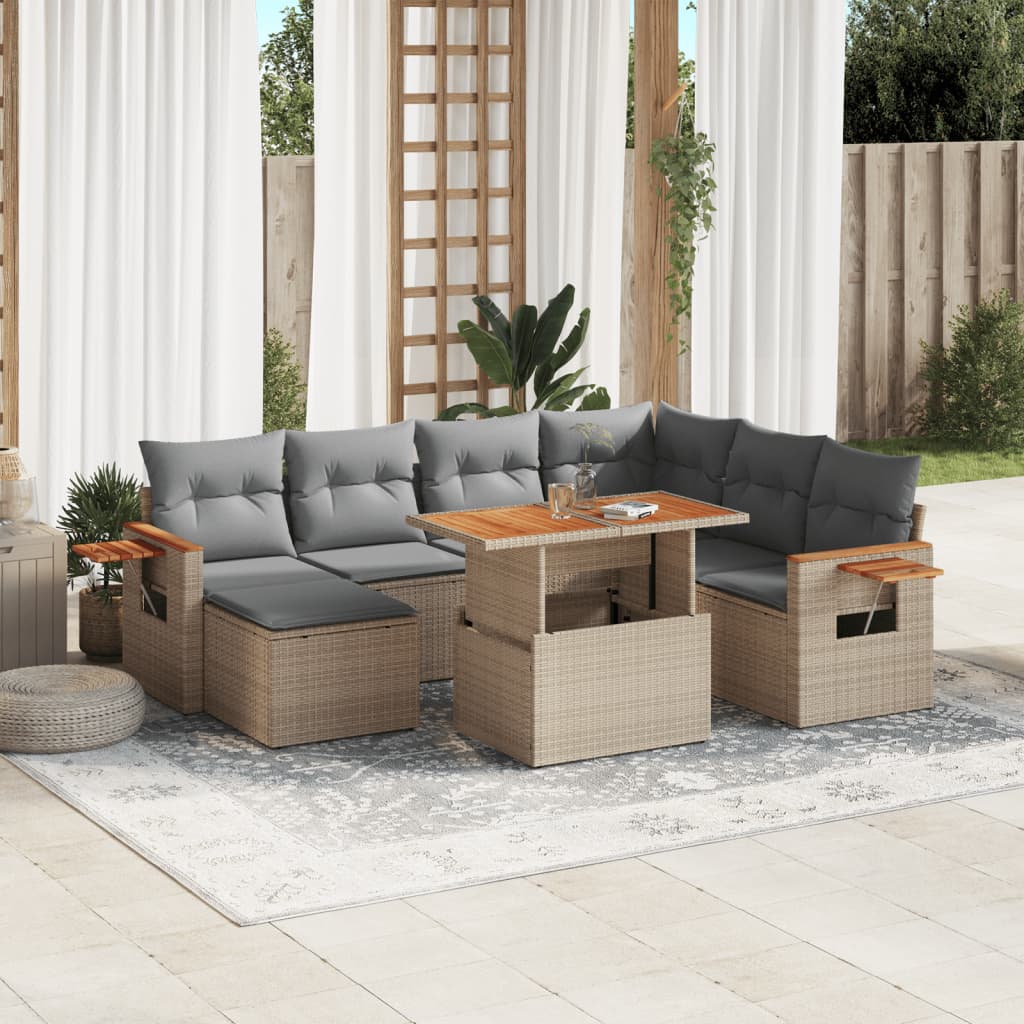 Salon de jardin avec coussins 8 pcs beige résine tressée