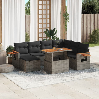 Salon de jardin 8 pcs avec coussins gris résine tressée