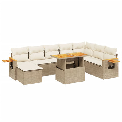 Salon de jardin avec coussins 9 pcs beige résine tressée