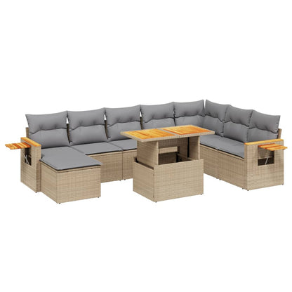 Salon de jardin avec coussins 9 pcs beige résine tressée