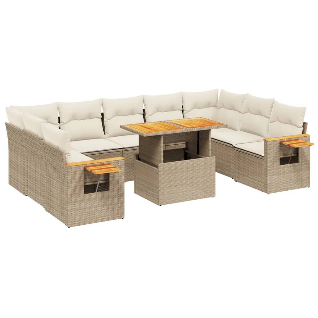 Salon de jardin avec coussins 10 pcs beige résine tressée