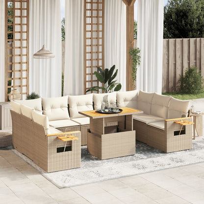 Salon de jardin avec coussins 10 pcs beige résine tressée