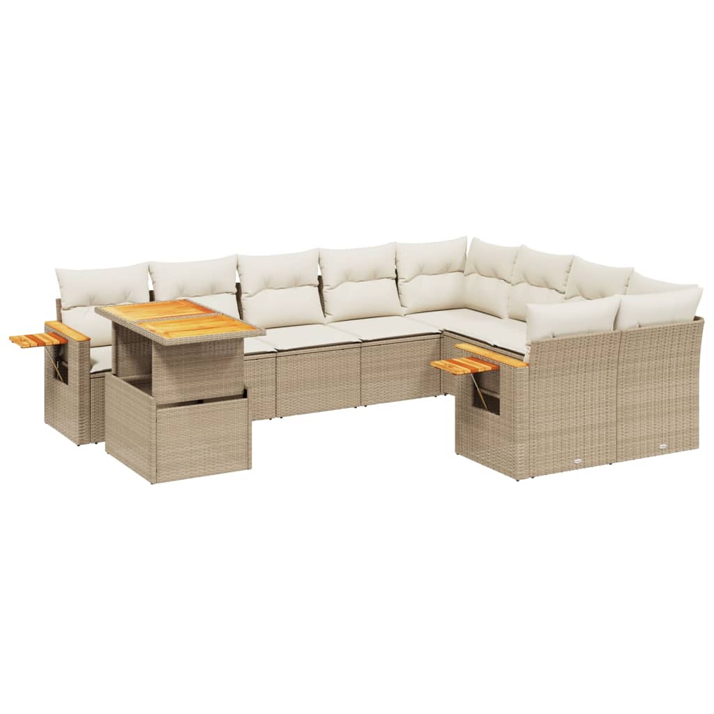 Salon de jardin avec coussins 10 pcs beige résine tressée