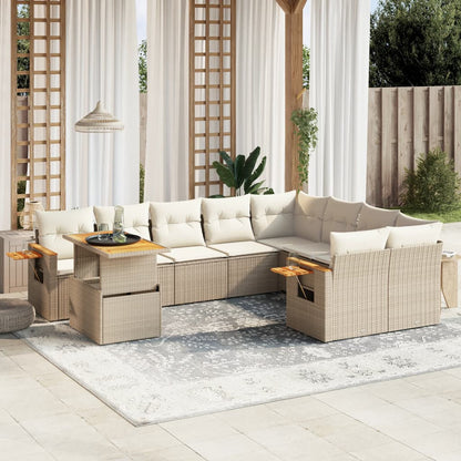 Salon de jardin avec coussins 10 pcs beige résine tressée