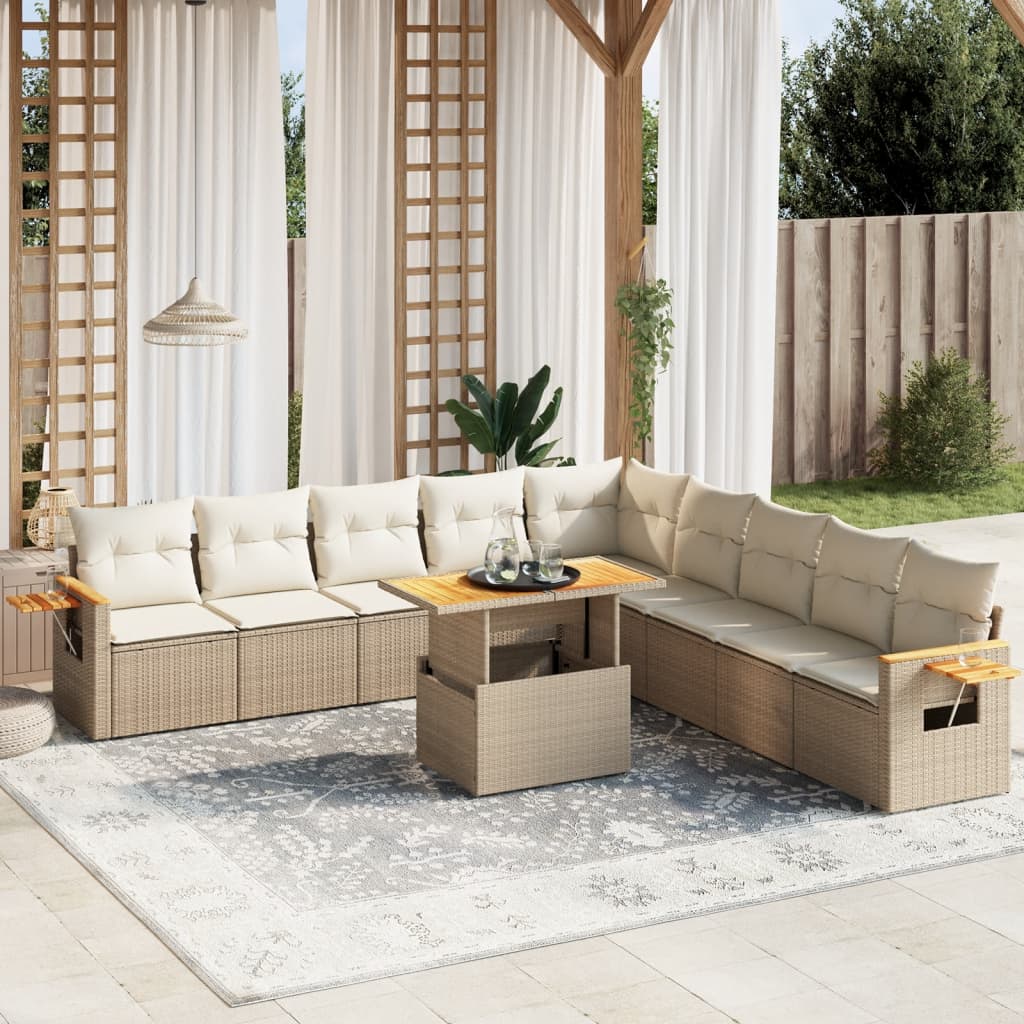 Salon de jardin 11 pcs avec coussins beige résine tressée