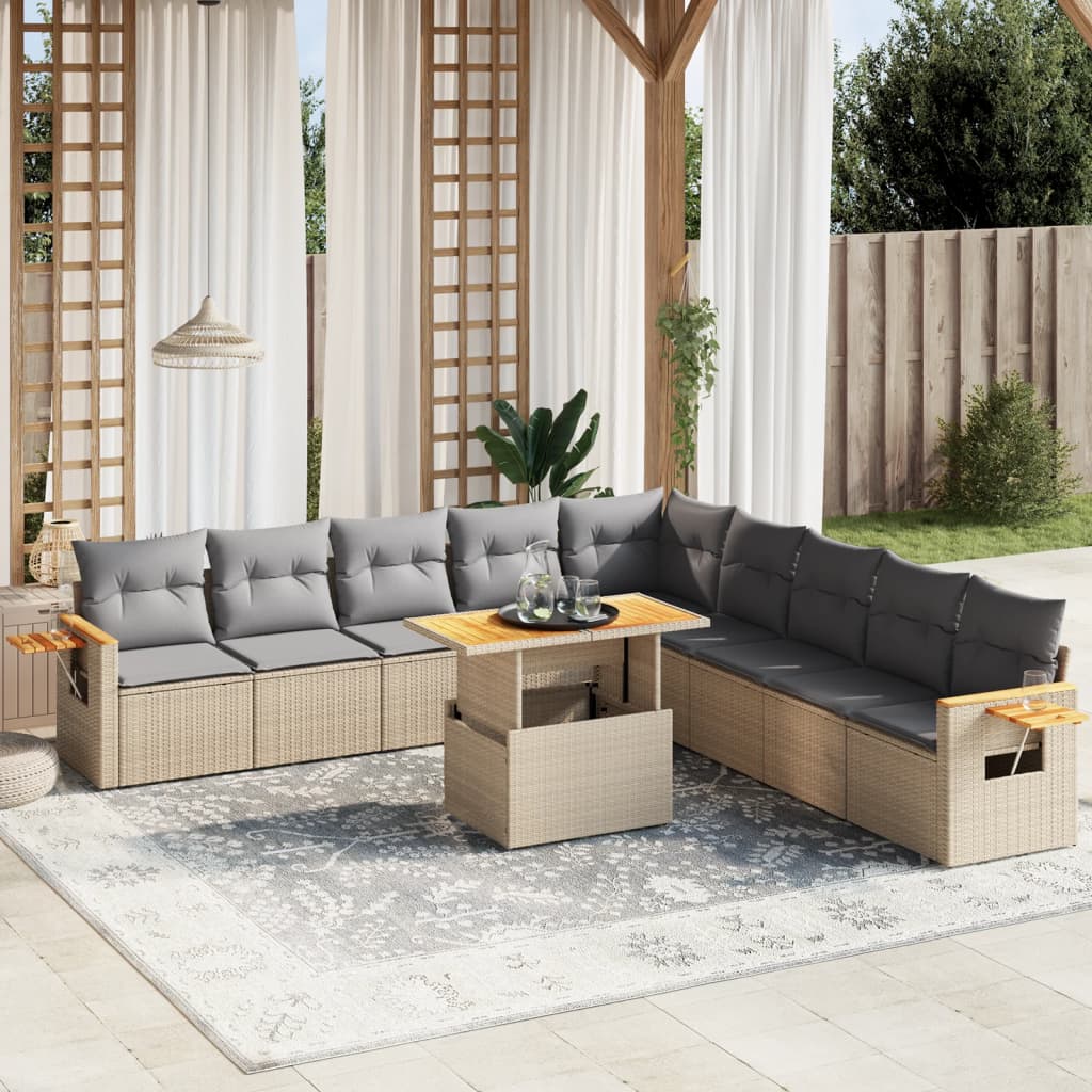 Salon de jardin 11 pcs avec coussins beige résine tressée