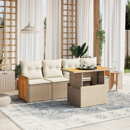 Salon de jardin avec coussins 5 pcs beige résine tressée