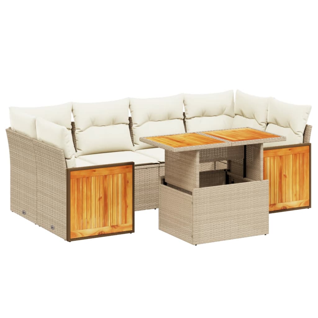 Salon de jardin avec coussins 7 pcs beige résine tressée