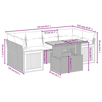 Salon de jardin avec coussins 7 pcs beige résine tressée