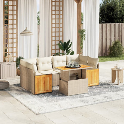 Salon de jardin avec coussins 7 pcs beige résine tressée