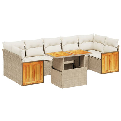 Salon de jardin avec coussins 8 pcs beige résine tressée