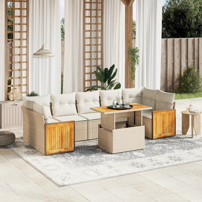 Salon de jardin avec coussins 8 pcs beige résine tressée